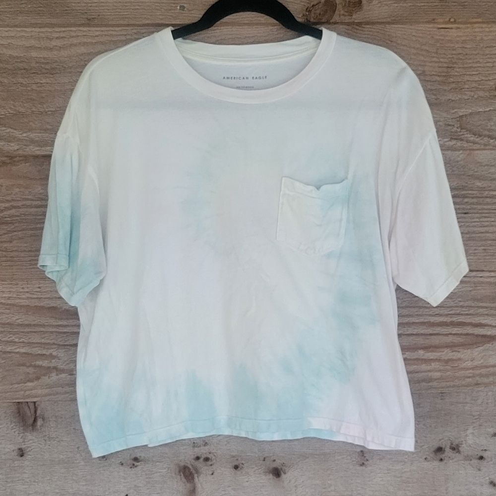 American Eagle White Cropped Tie Dye Tee Size XSmall
